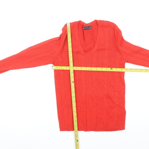 Marks and Spencer Women’s Red V-Neck Ribbed Long Sleeve Jumper Size 12