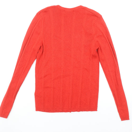 Marks and Spencer Women’s Red V-Neck Ribbed Long Sleeve Jumper Size 12