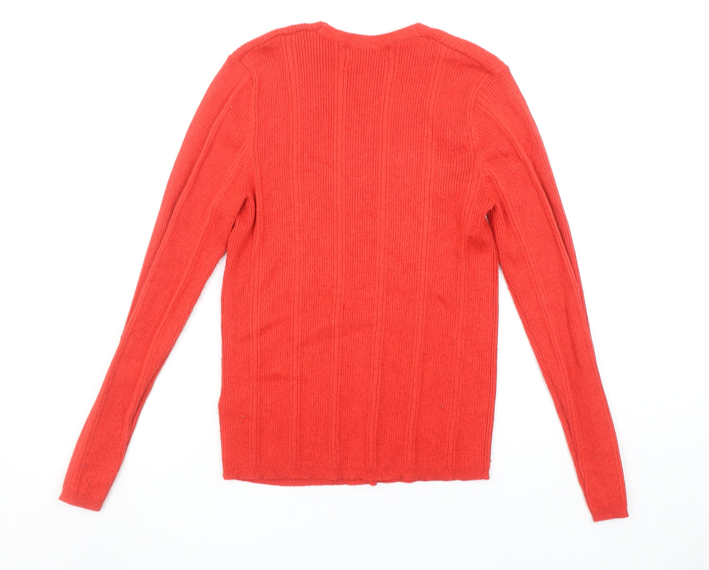 Marks and Spencer Women’s Red V-Neck Ribbed Long Sleeve Jumper Size 12