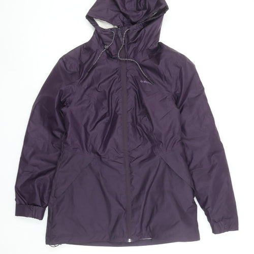 Quechua Women Purple Waterproof Hooded Rain Coat Jacket Size 12