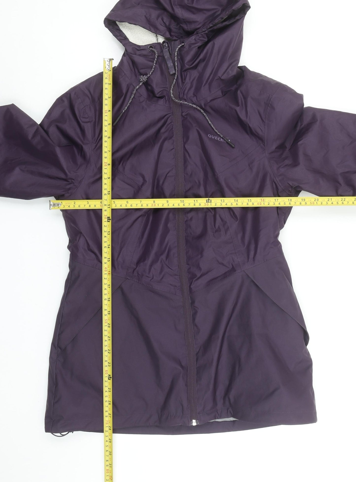 Quechua Women Purple Waterproof Hooded Rain Coat Jacket Size 12