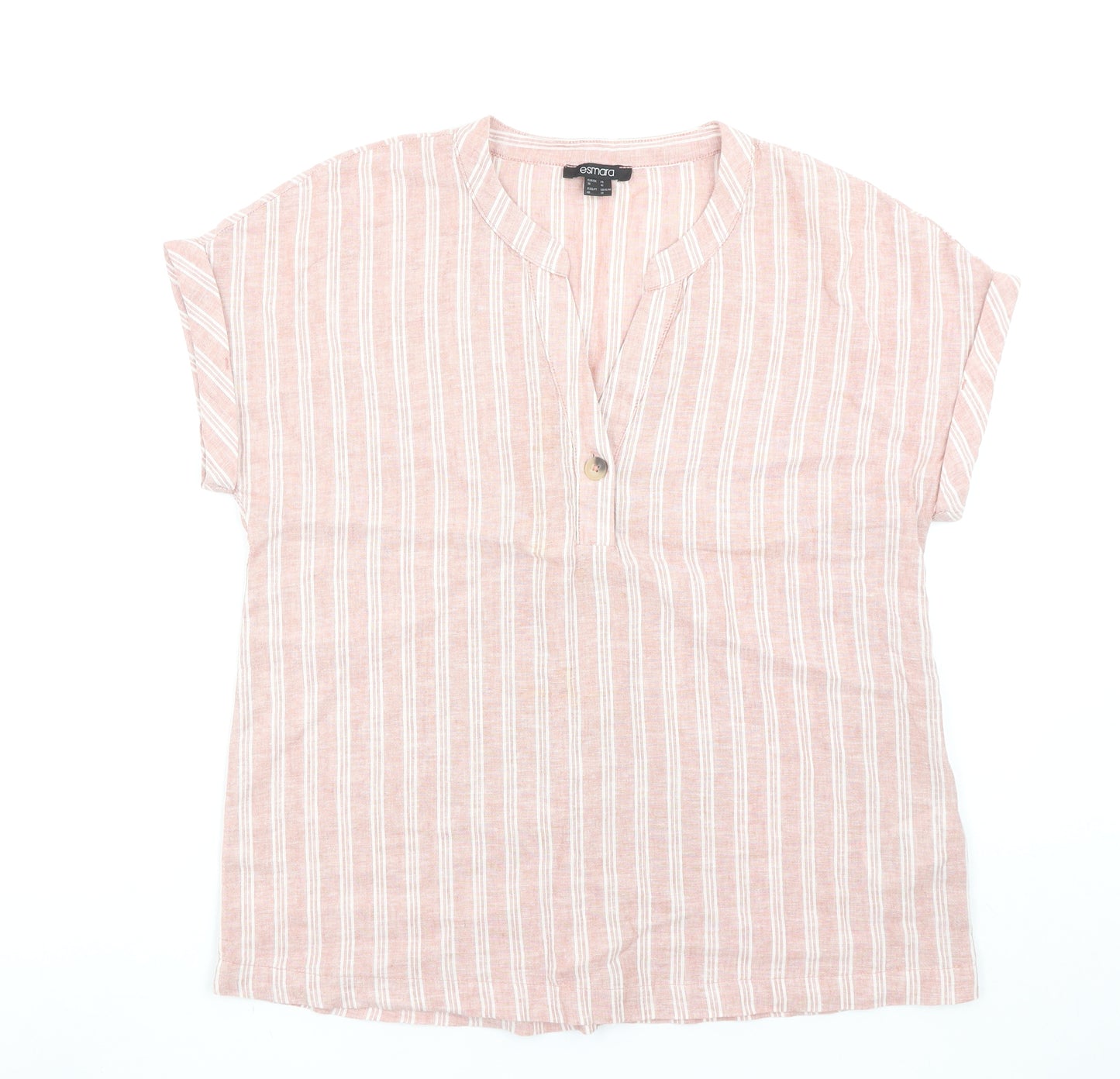 Esmara Women's Pink Striped Linen Blend V-Neck Tunic Blouse Size 10