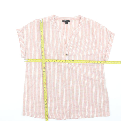 Esmara Women's Pink Striped Linen Blend V-Neck Tunic Blouse Size 10