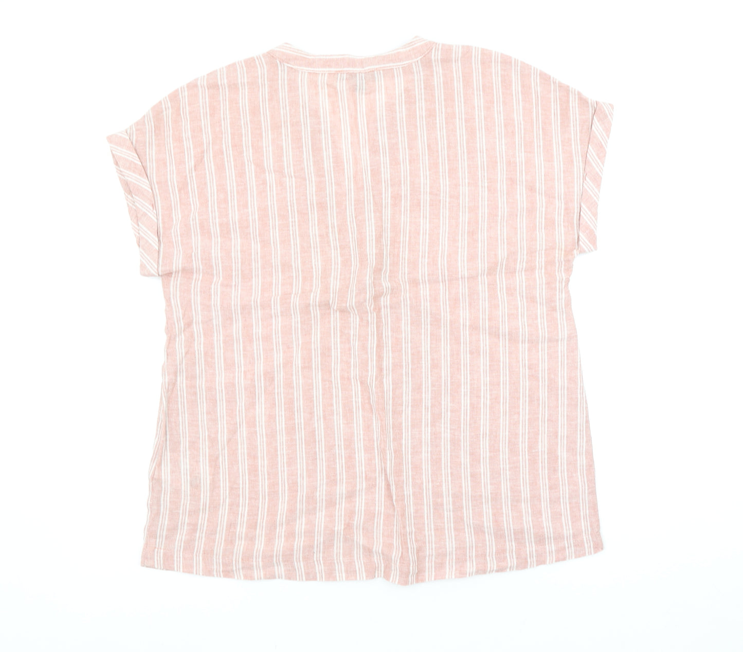 Esmara Women's Pink Striped Linen Blend V-Neck Tunic Blouse Size 10
