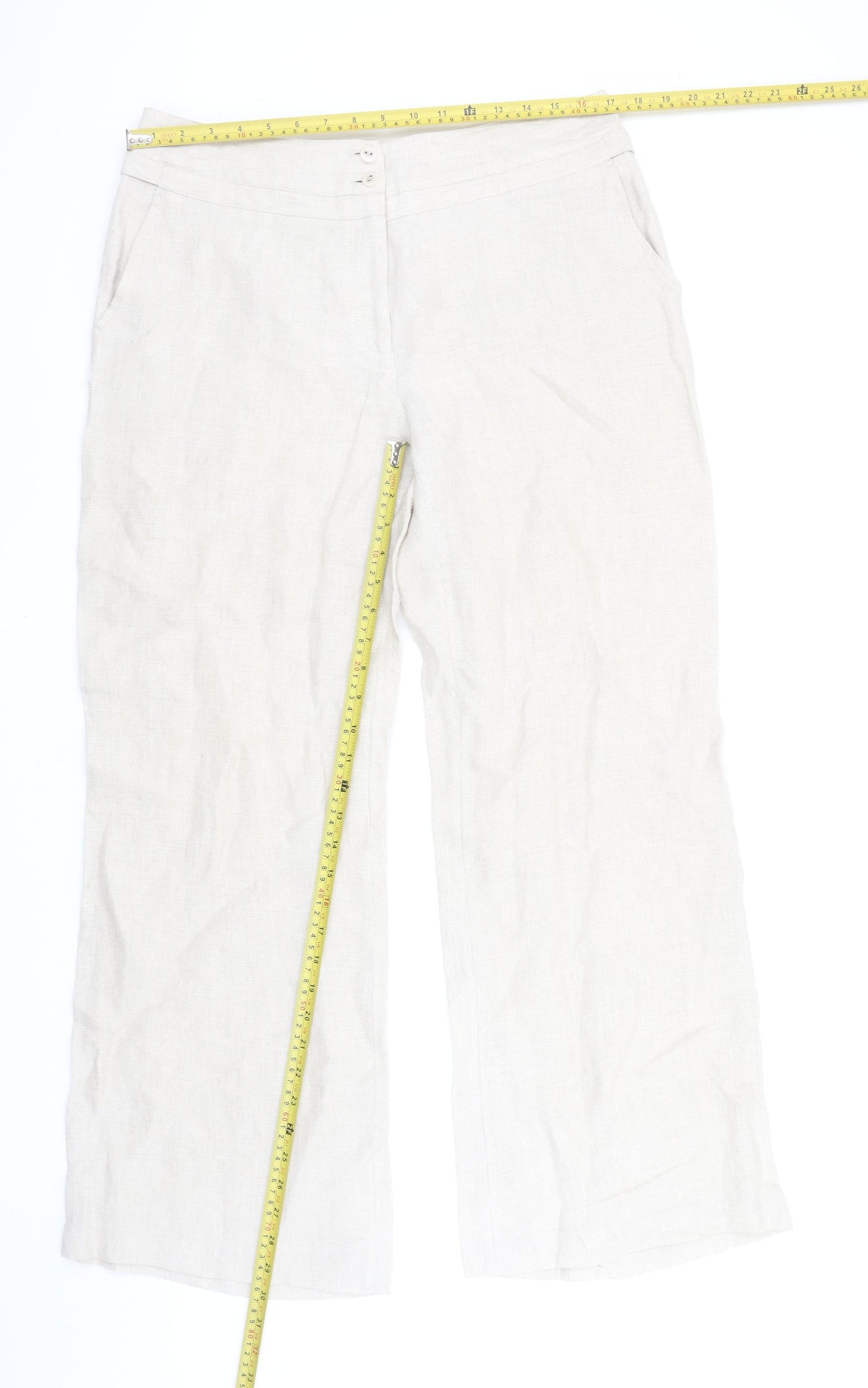 Alex & Co. Women Beige Linen Wide-Leg Trousers Size 16