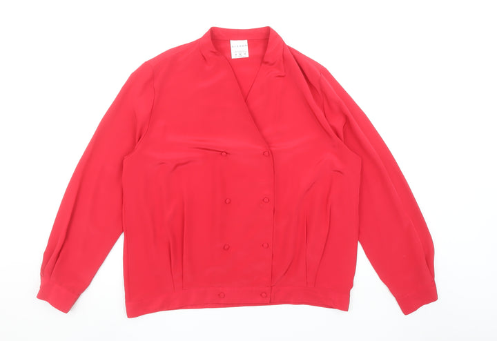 Alexon Womens Red Long Sleeve Wrap Blouse Size 16 Classic Style