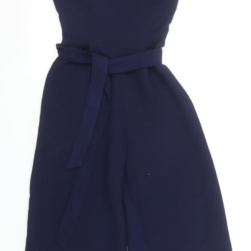 Warehouse Women's Navy Blue Belted Sleeveless Crepe Jumpsuit Size 8