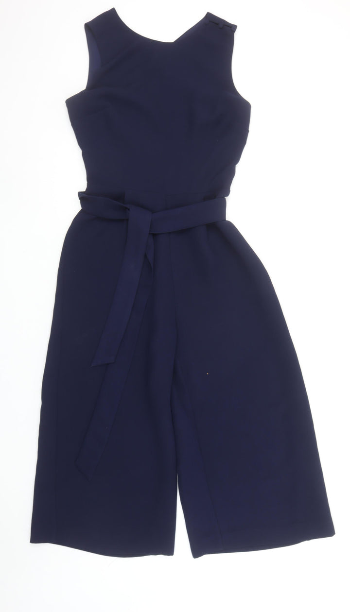 Warehouse Women's Navy Blue Belted Sleeveless Crepe Jumpsuit Size 8