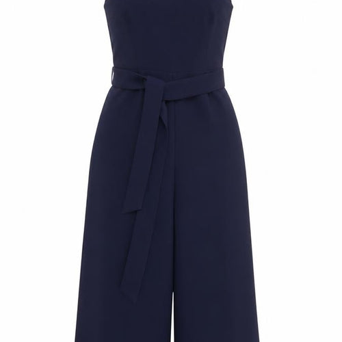 Warehouse Women's Navy Blue Belted Sleeveless Crepe Jumpsuit Size 8