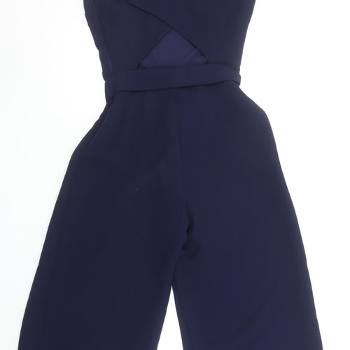 Warehouse Women's Navy Blue Belted Sleeveless Crepe Jumpsuit Size 8