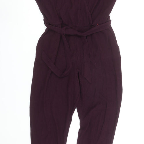 Next Womens Plum Purple Jumpsuit Size 14R Cotton Belted Wrap Style