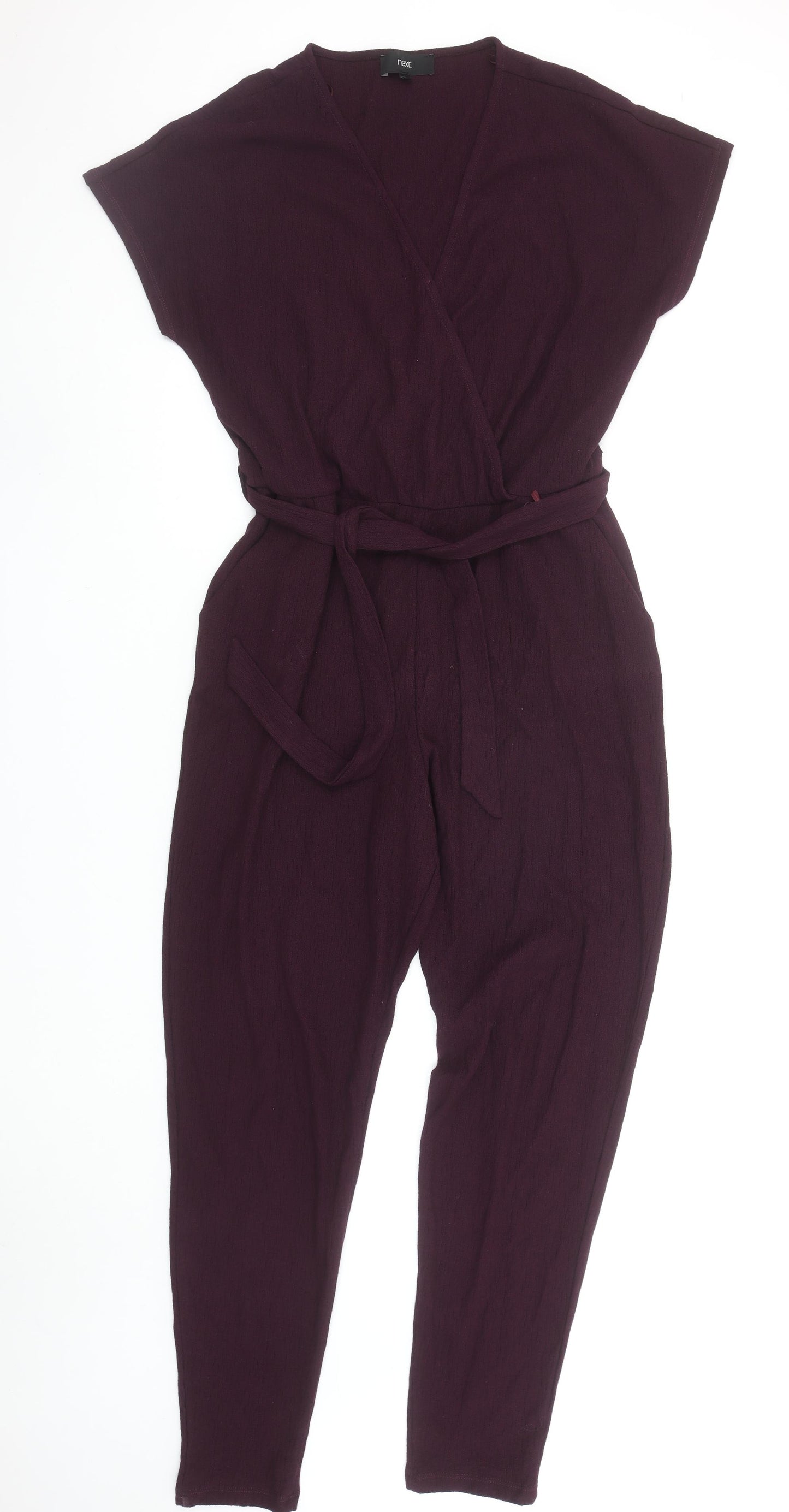 Next Womens Plum Purple Jumpsuit Size 14R Cotton Belted Wrap Style