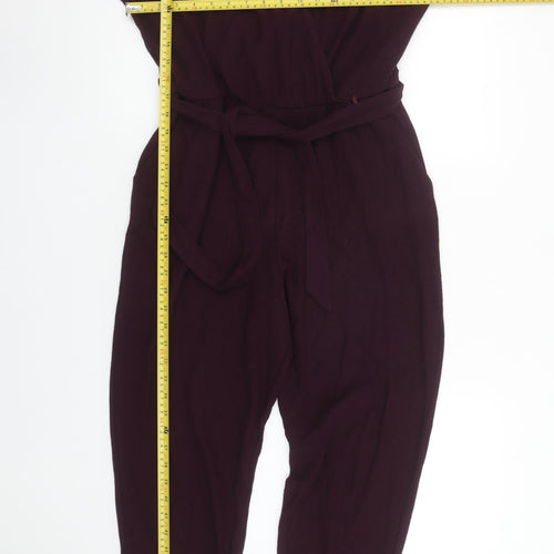 Next Womens Plum Purple Jumpsuit Size 14R Cotton Belted Wrap Style