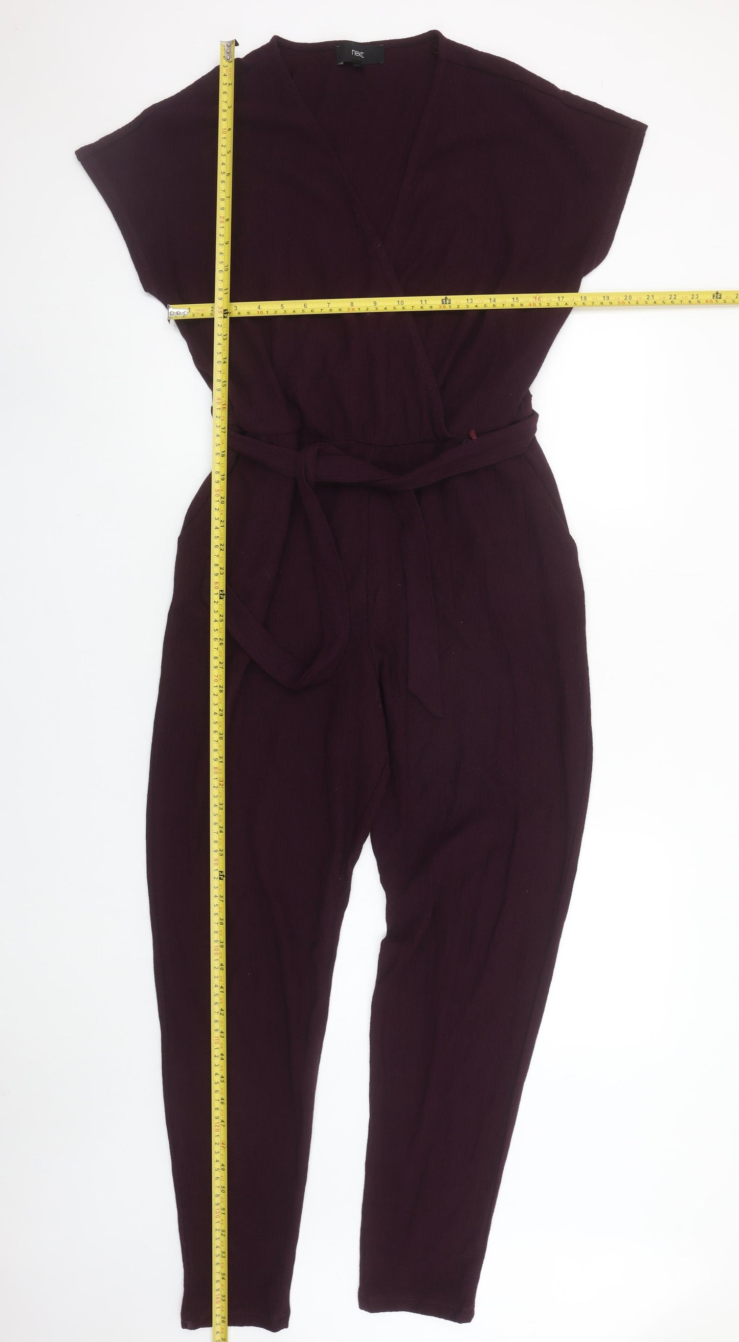 Next Womens Plum Purple Jumpsuit Size 14R Cotton Belted Wrap Style