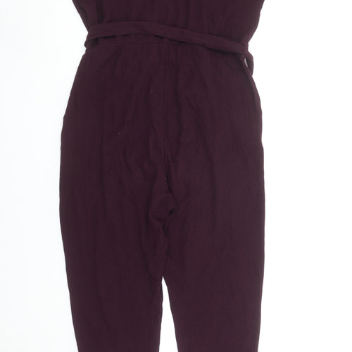 Next Womens Plum Purple Jumpsuit Size 14R Cotton Belted Wrap Style