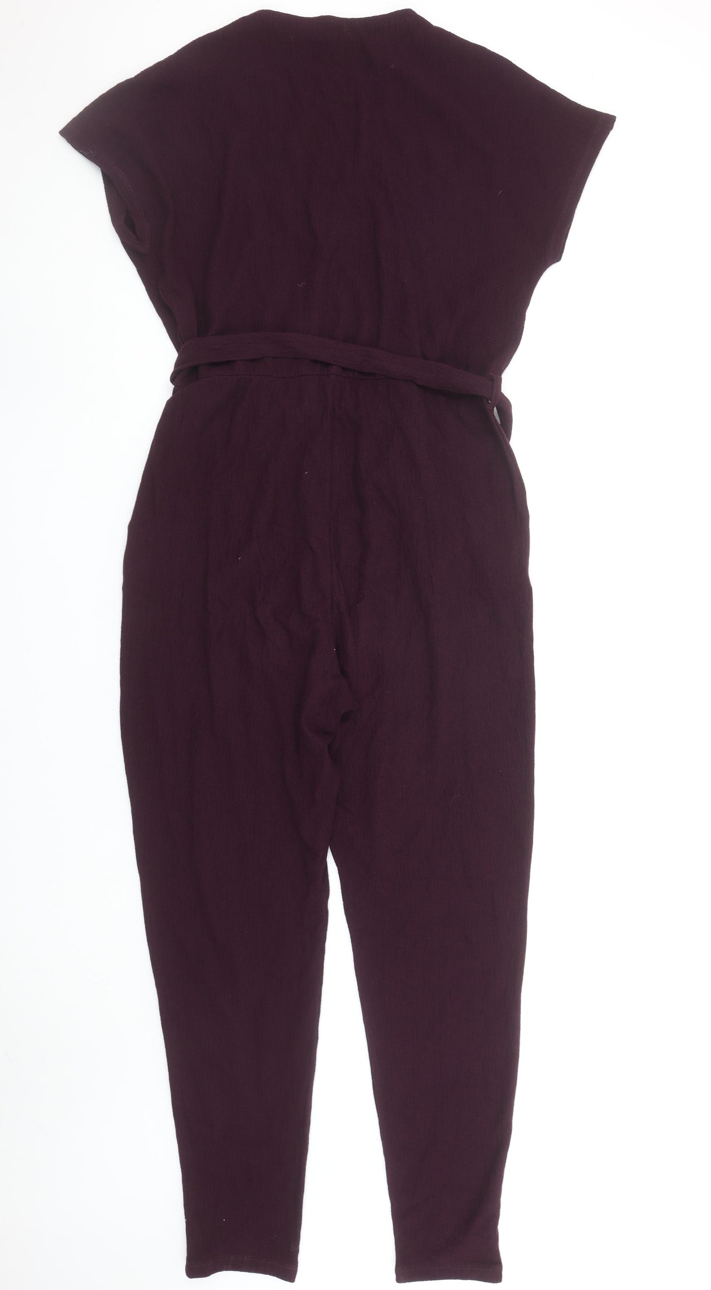 Next Womens Plum Purple Jumpsuit Size 14R Cotton Belted Wrap Style