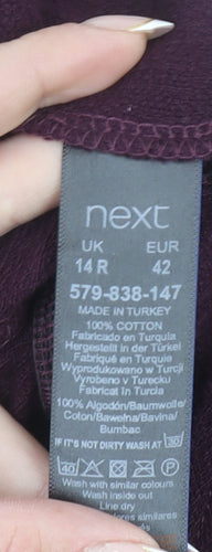 Next Womens Plum Purple Jumpsuit Size 14R Cotton Belted Wrap Style