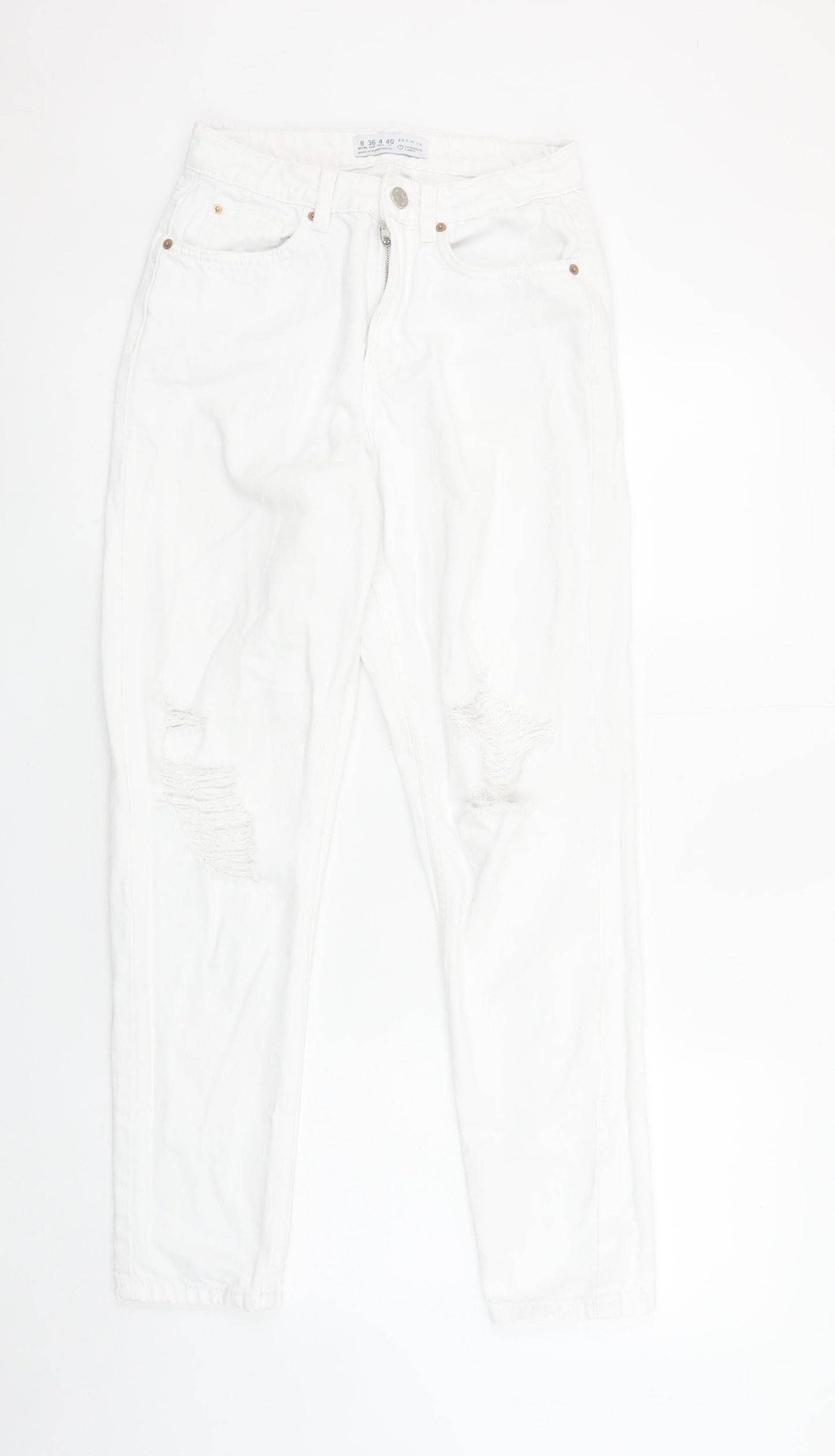 Primark Women’s White Mom Jeans Size 8 Distressed Denim High Rise