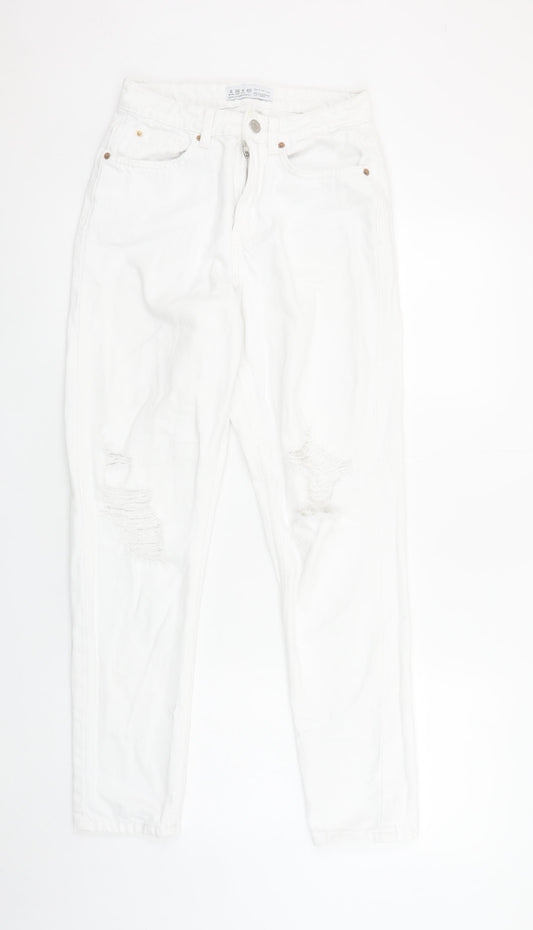 Primark Women’s White Mom Jeans Size 8 Distressed Denim High Rise