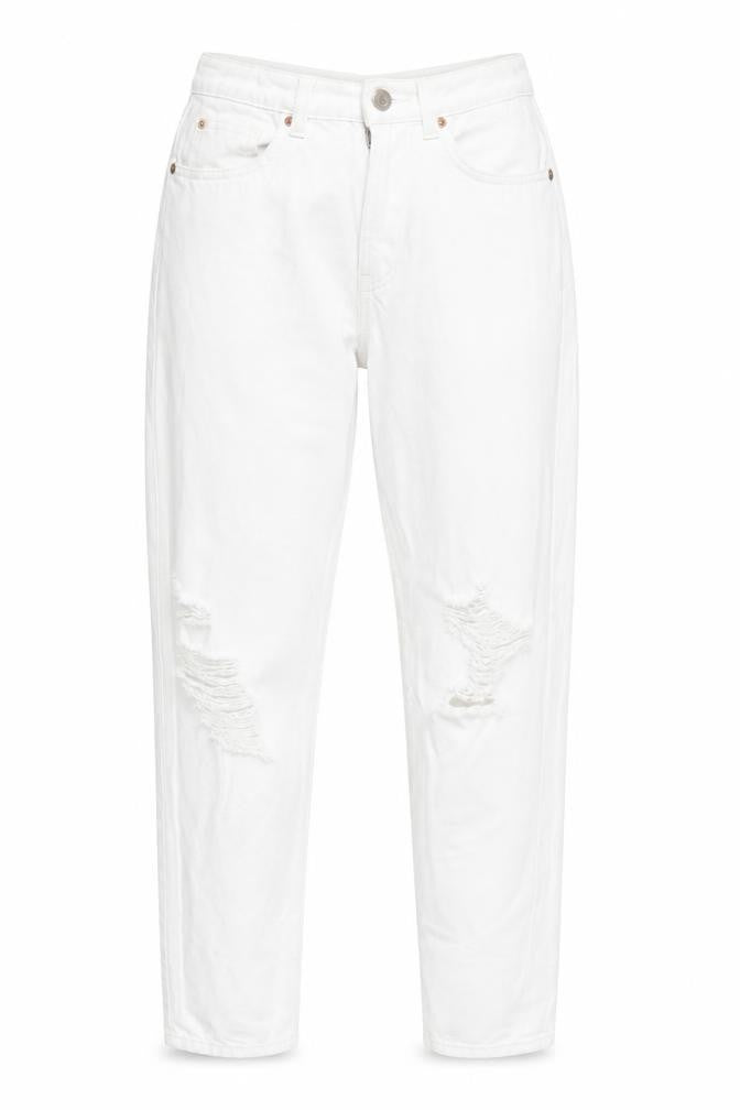 Primark Women’s White Mom Jeans Size 8 Distressed Denim High Rise