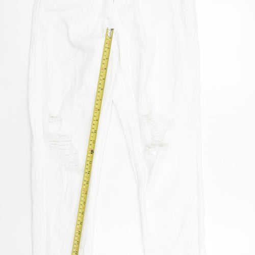 Primark Women’s White Mom Jeans Size 8 Distressed Denim High Rise