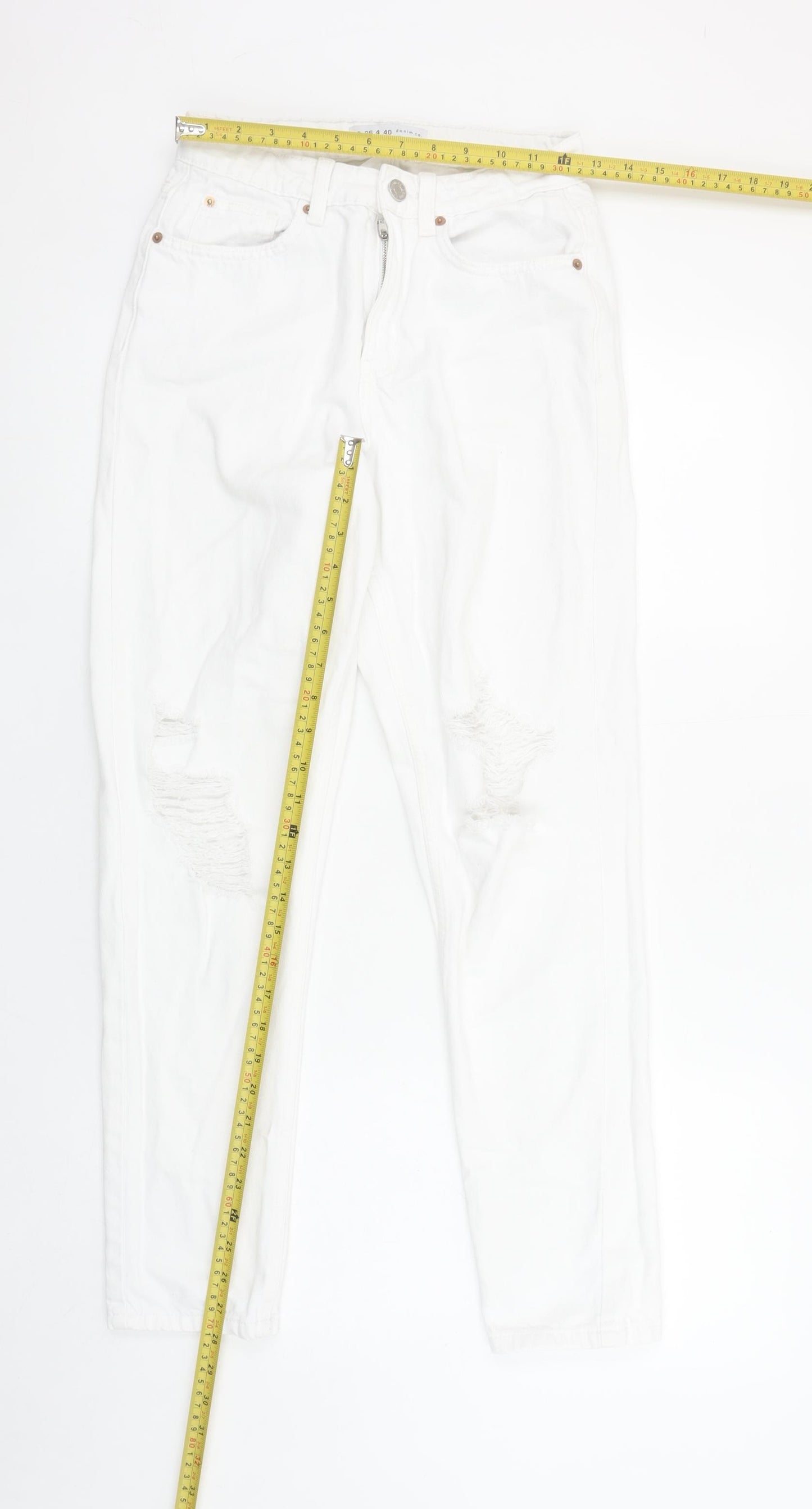 Primark Women’s White Mom Jeans Size 8 Distressed Denim High Rise