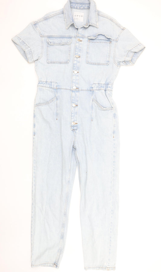 Primark Denim Co Light Blue Short Sleeve Button Front Denim Jumpsuit Women's Size 10