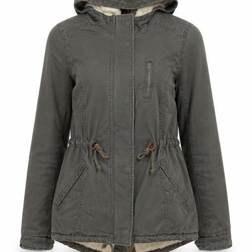 H&M Women’s Green Parka Jacket Size 8 Hooded Lined Mid-Length