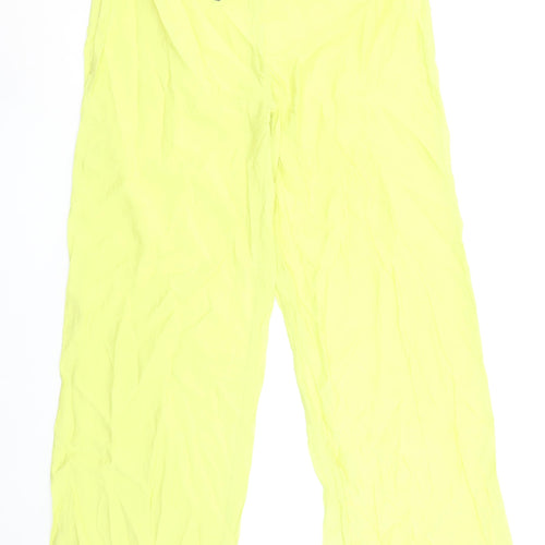 PrettyLittleThing Womens Yellow Wide-Leg Viscose Summer Trousers Size 16