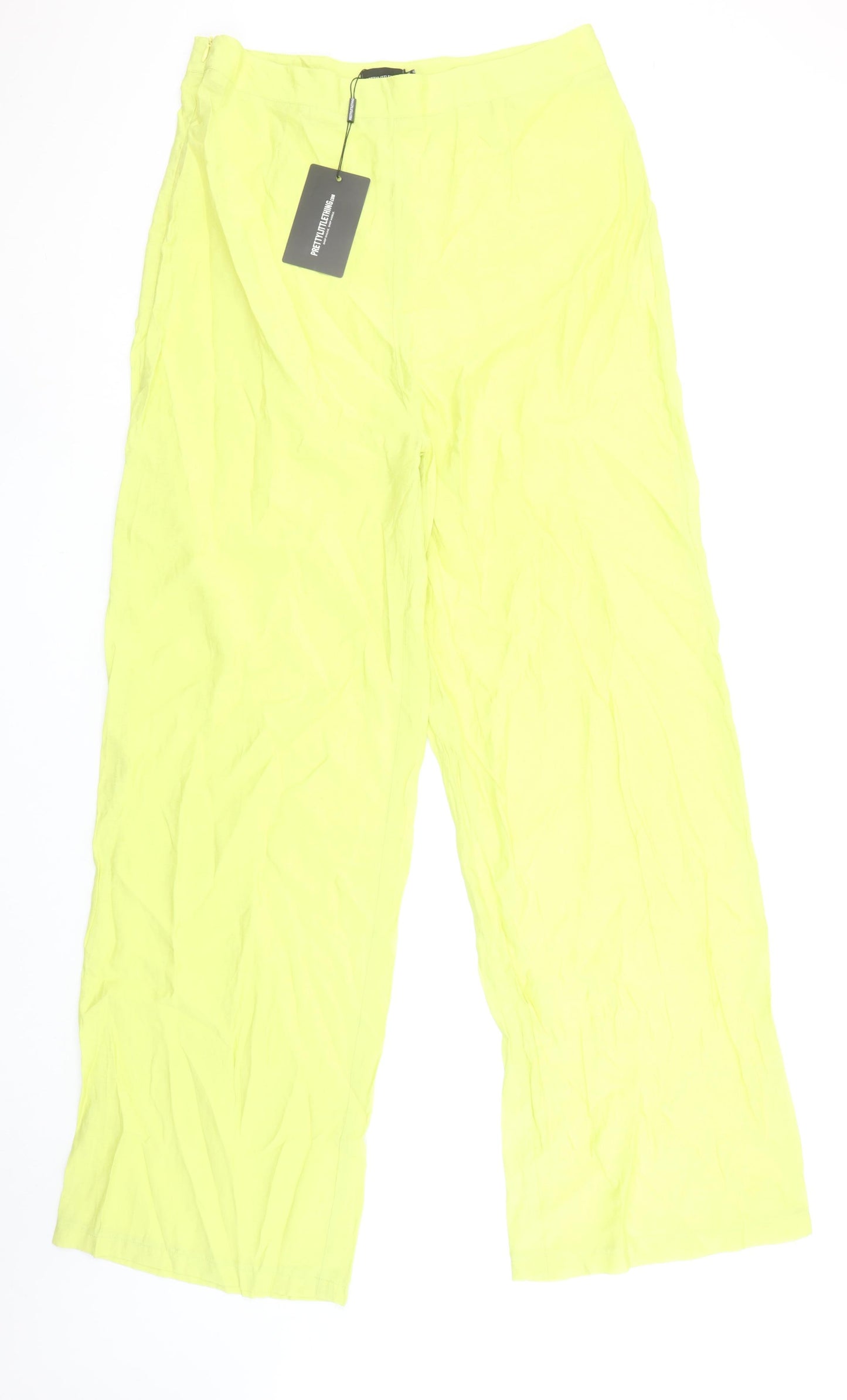 PrettyLittleThing Womens Yellow Wide-Leg Viscose Summer Trousers Size 16