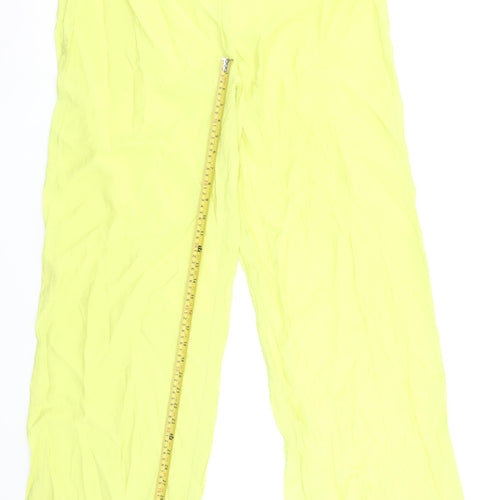 PrettyLittleThing Womens Yellow Wide-Leg Viscose Summer Trousers Size 16