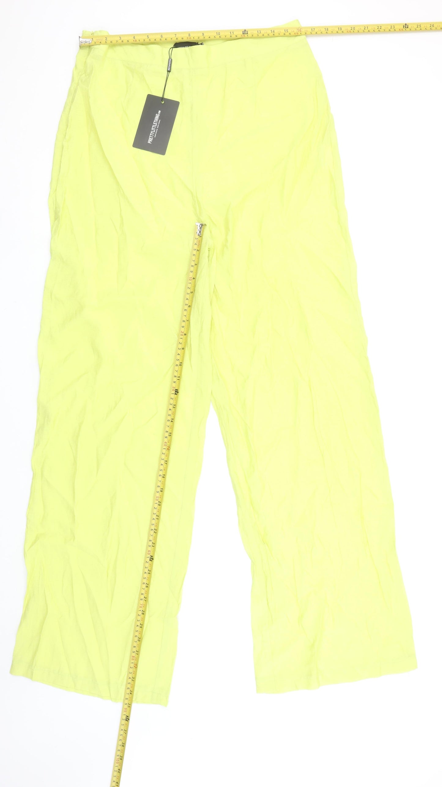 PrettyLittleThing Womens Yellow Wide-Leg Viscose Summer Trousers Size 16