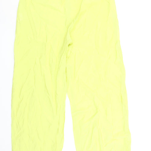 PrettyLittleThing Womens Yellow Wide-Leg Viscose Summer Trousers Size 16
