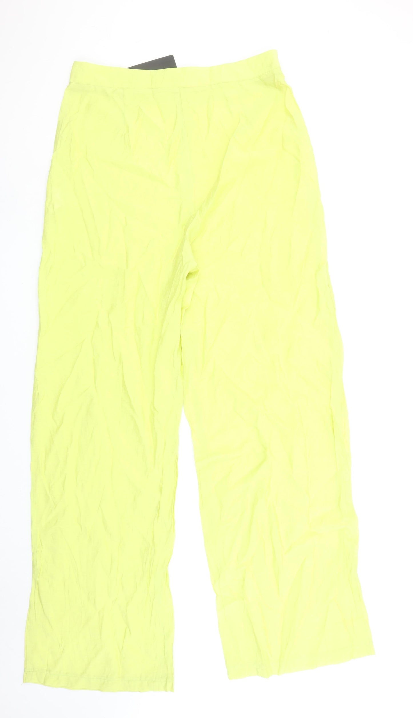 PrettyLittleThing Womens Yellow Wide-Leg Viscose Summer Trousers Size 16