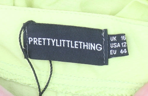 PrettyLittleThing Womens Yellow Wide-Leg Viscose Summer Trousers Size 16