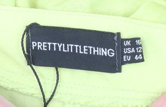 PrettyLittleThing Womens Yellow Wide-Leg Viscose Summer Trousers Size 16