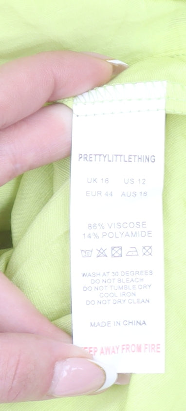 PrettyLittleThing Womens Yellow Wide-Leg Viscose Summer Trousers Size 16