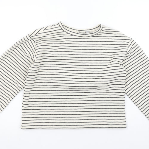 Oliver Bonas Women White Striped Pullover Sweatshirt UK 6