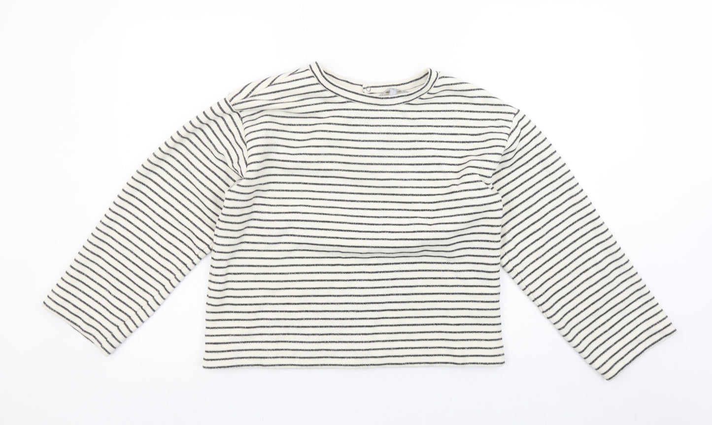Oliver Bonas Women White Striped Pullover Sweatshirt UK 6