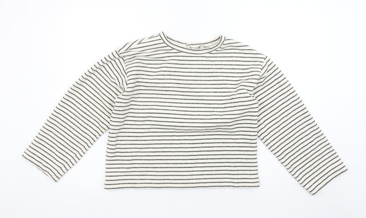 Oliver Bonas Women White Striped Pullover Sweatshirt UK 6