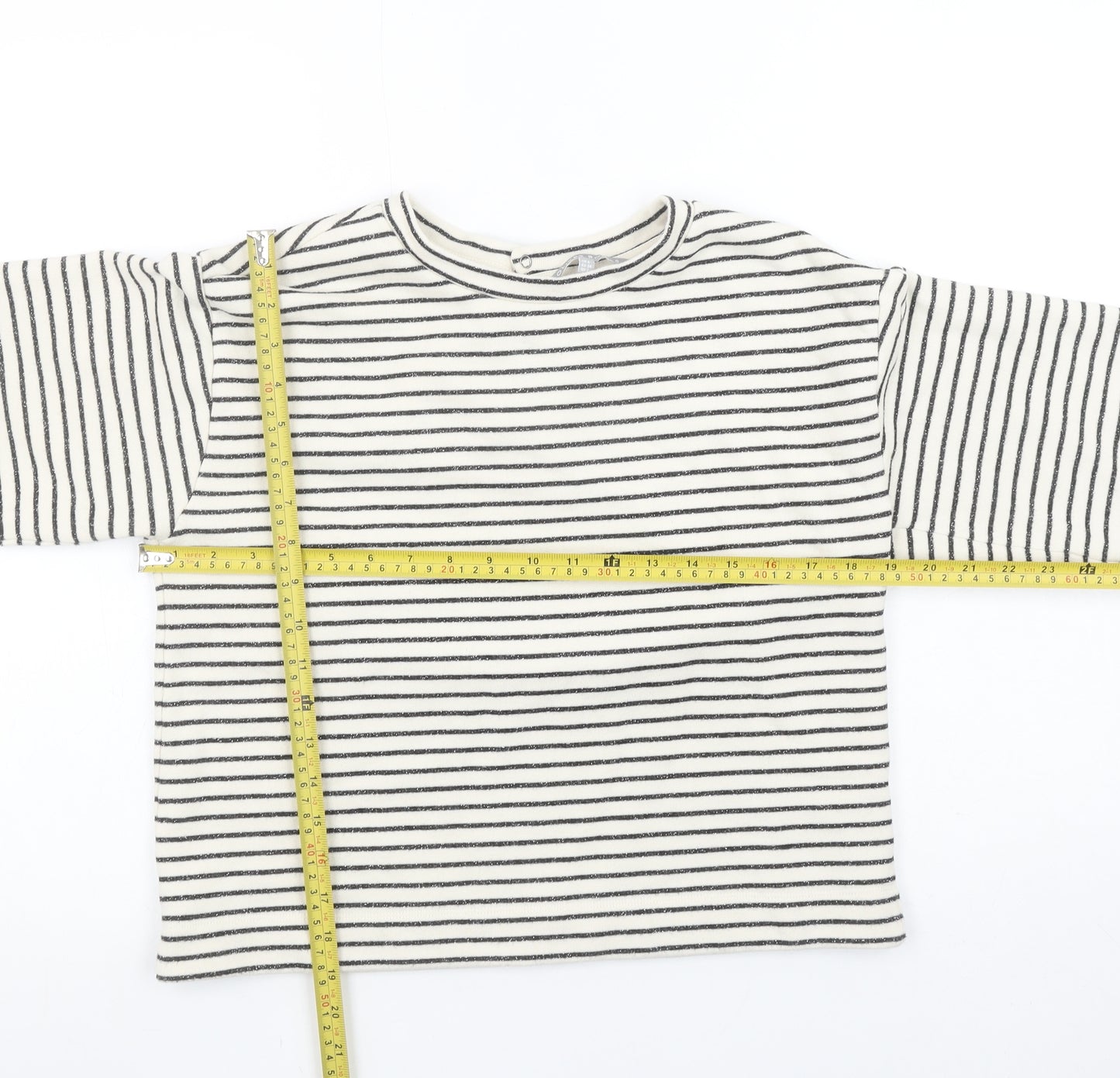 Oliver Bonas Women White Striped Pullover Sweatshirt UK 6