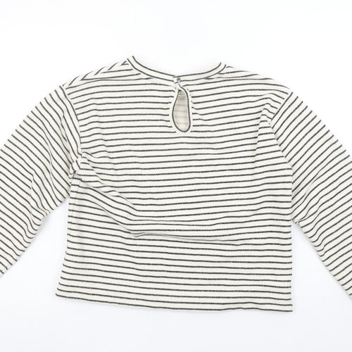 Oliver Bonas Women White Striped Pullover Sweatshirt UK 6