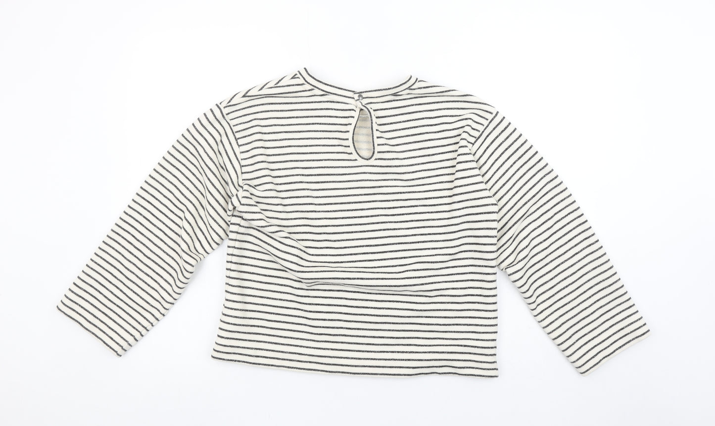 Oliver Bonas Women White Striped Pullover Sweatshirt UK 6