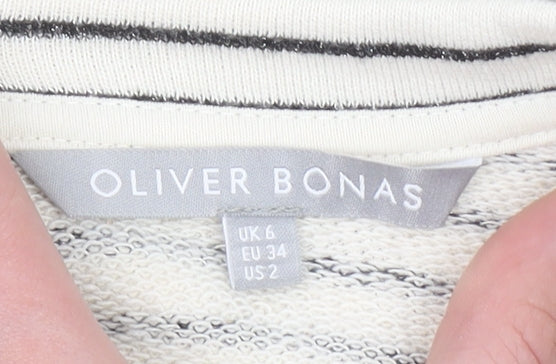 Oliver Bonas Women White Striped Pullover Sweatshirt UK 6