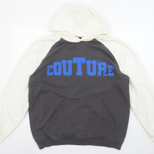 Couture Men Grey Pullover Hoodie M Graphic Print Regular Fit