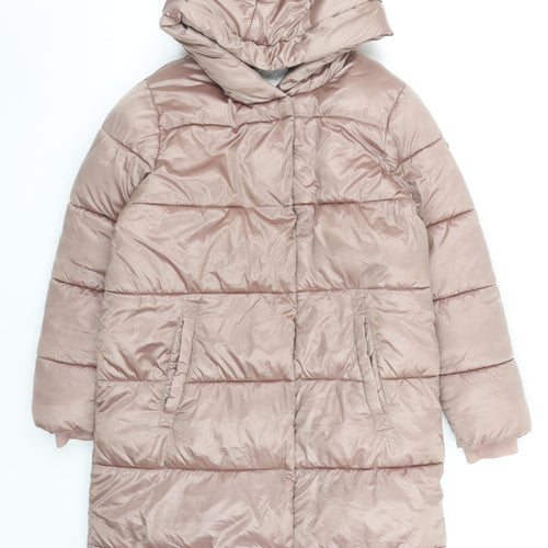 Next Girls Beige Long Puffer Coat Hooded Lined Winter Jacket 11 Years