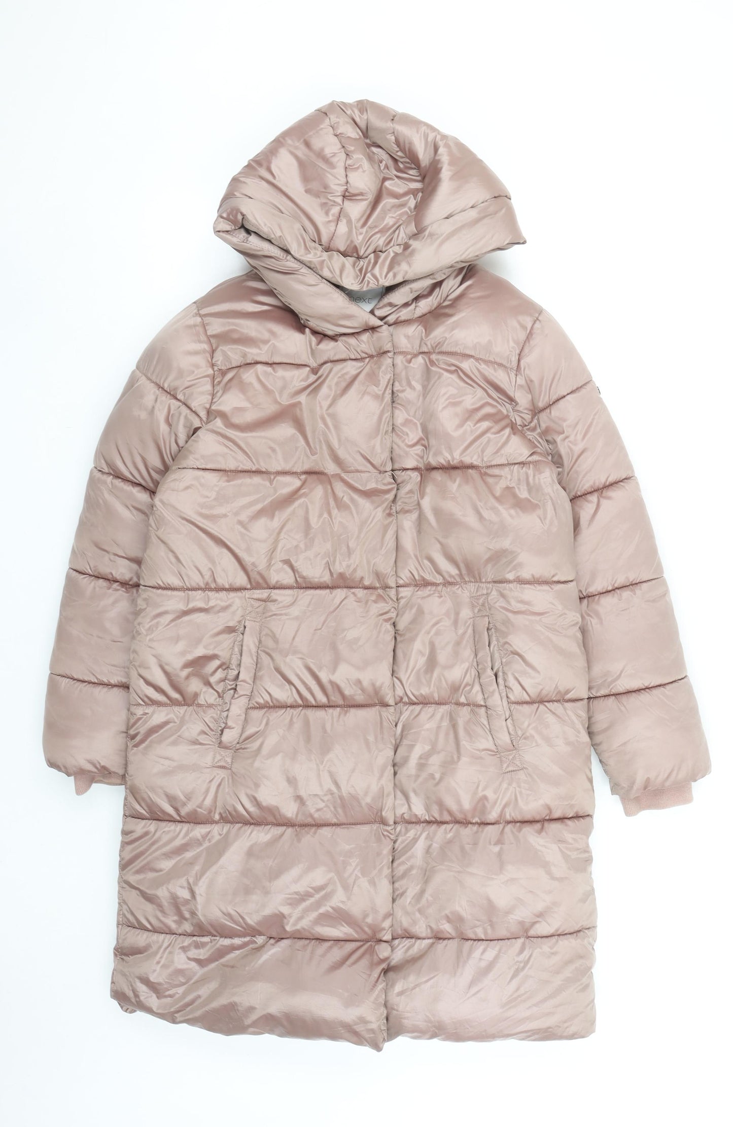 Next Girls Beige Long Puffer Coat Hooded Lined Winter Jacket 11 Years