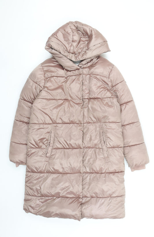 Next Girls Beige Long Puffer Coat Hooded Lined Winter Jacket 11 Years