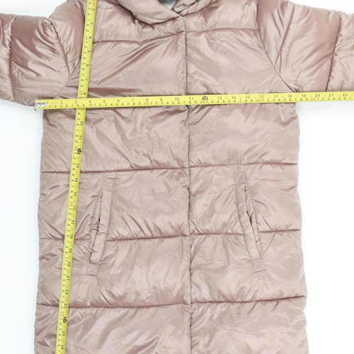 Next Girls Beige Long Puffer Coat Hooded Lined Winter Jacket 11 Years