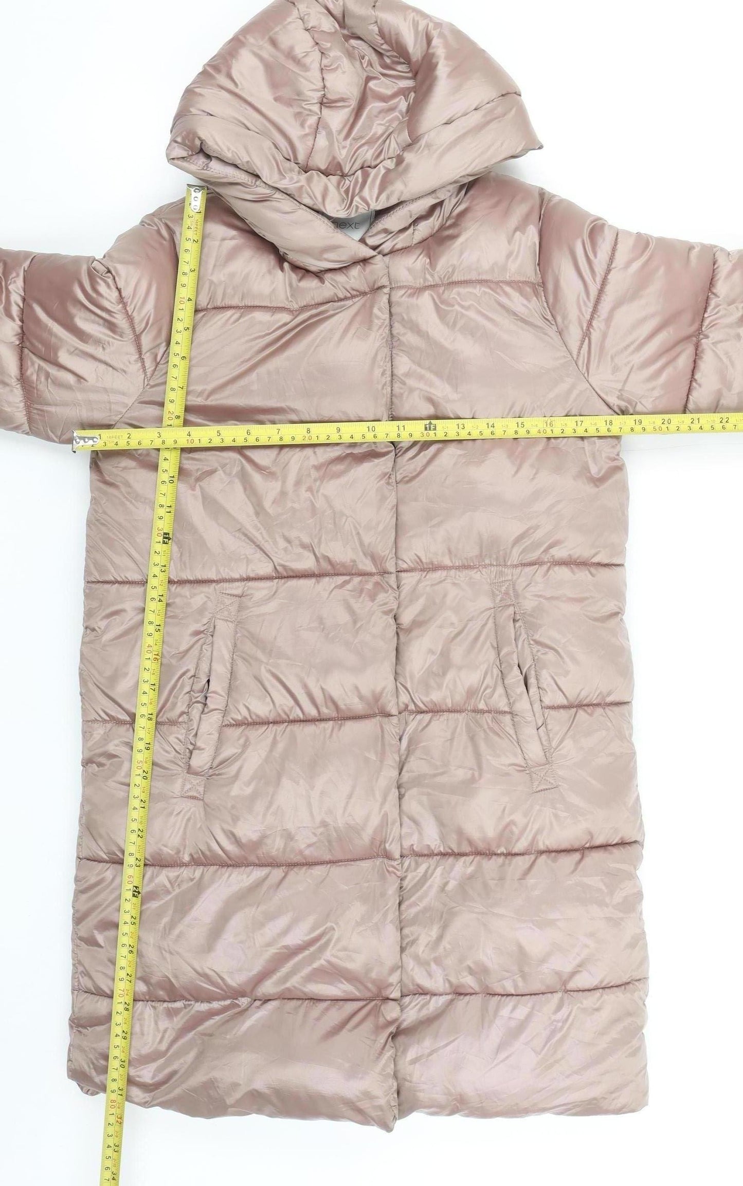 Next Girls Beige Long Puffer Coat Hooded Lined Winter Jacket 11 Years